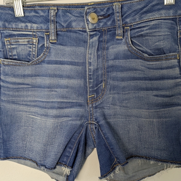 American Eagle Denim Shorts 0 Wash Blue Distressed Stretch Cuffed Women Hi Rise - Picture 5 of 12